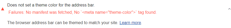 Lighthouse 稽核功能顯示網址列不符合網頁的顏色主題