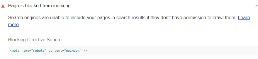 Auditoria do Lighthouse mostrando que os mecanismos de pesquisa não conseguem indexar sua página