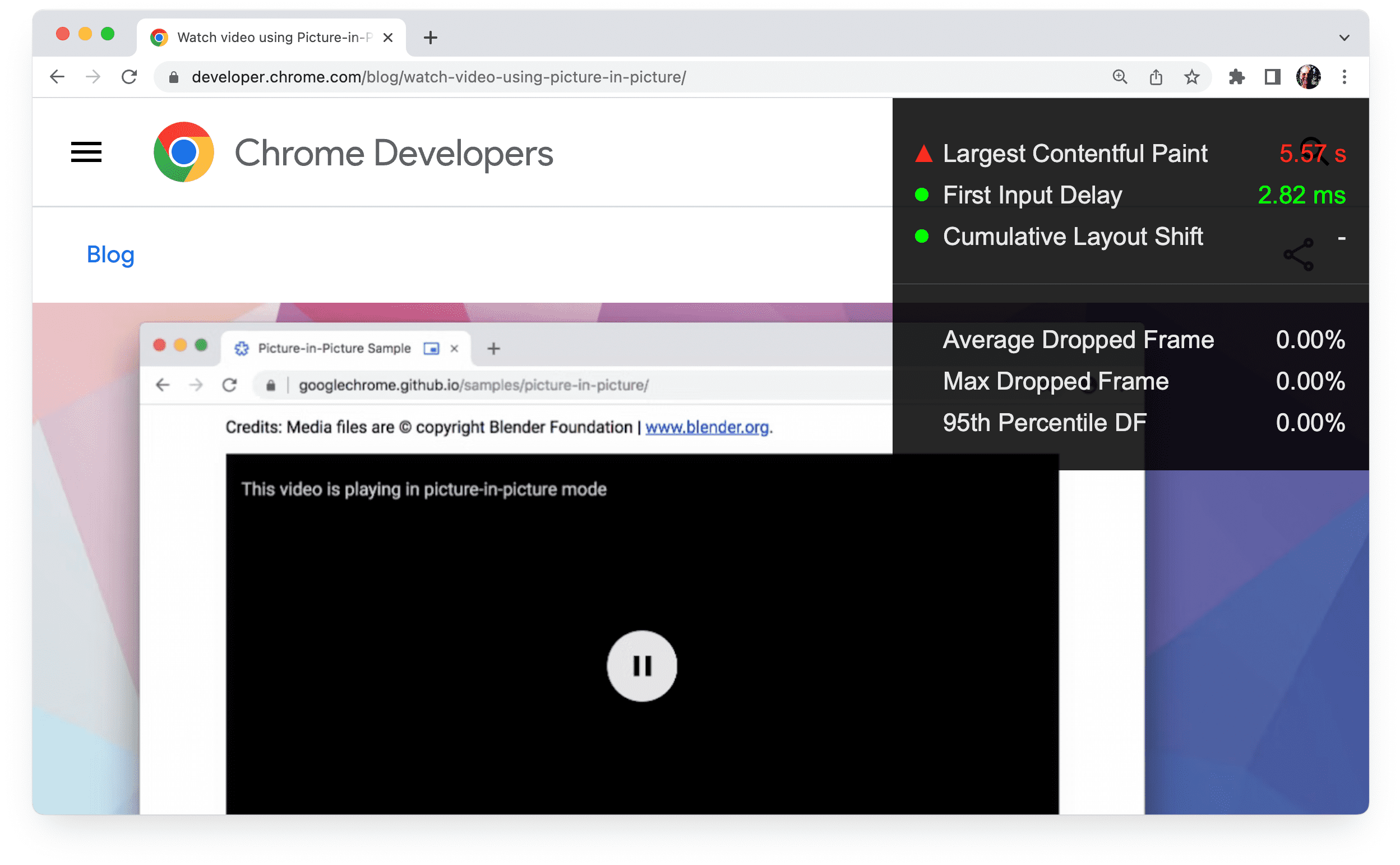 Page Chrome avec affichage tête haute activé.