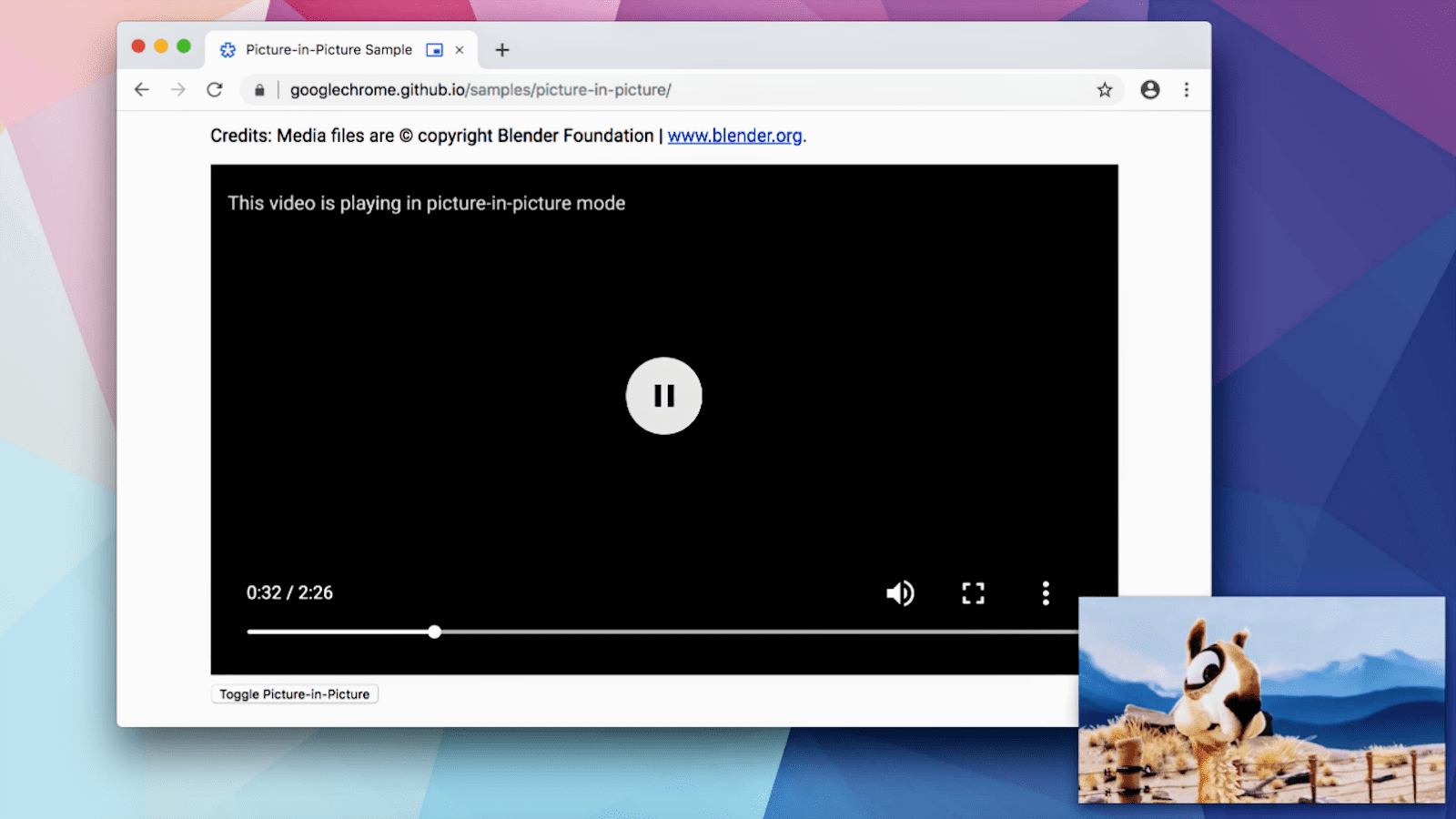 O picture-in-picture do Chrome permite que os usuários continuem assistindo um vídeo em uma guia enquanto trabalham
em outra guia.