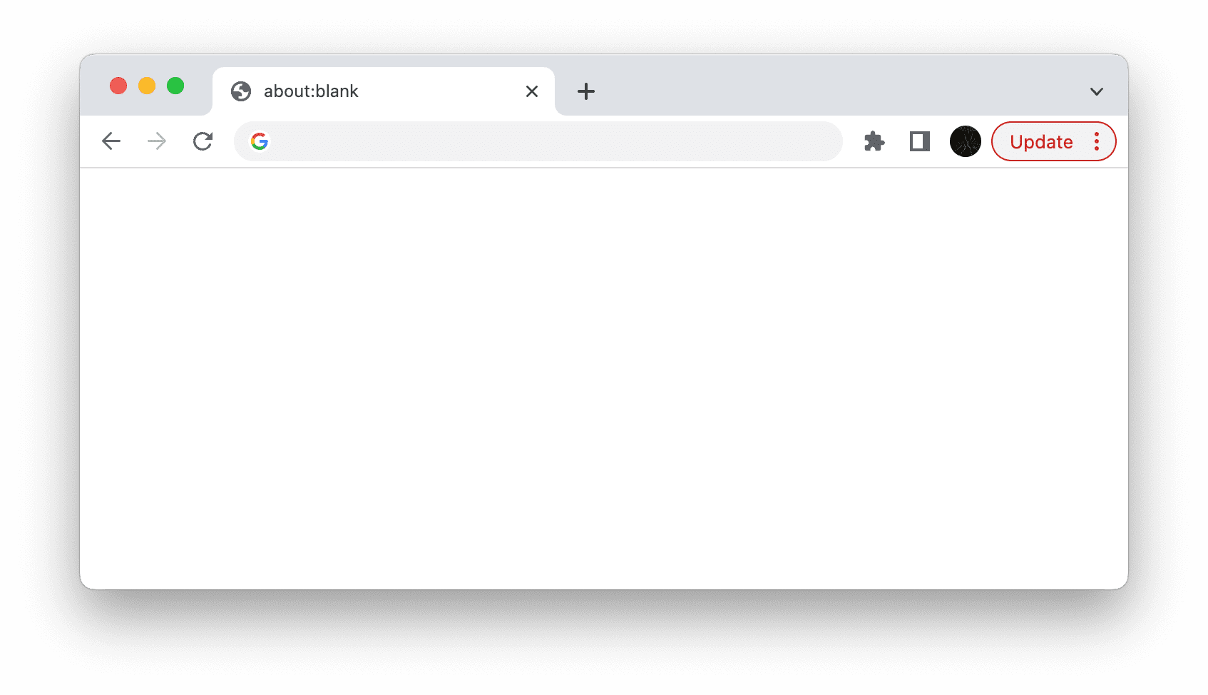 about:blank in Chrome mit roter Schaltfläche „Aktualisieren“