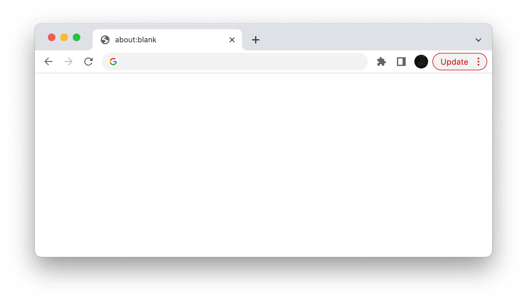 Chrome 中的 about:blank,其中显示了红色的“更新”按钮。