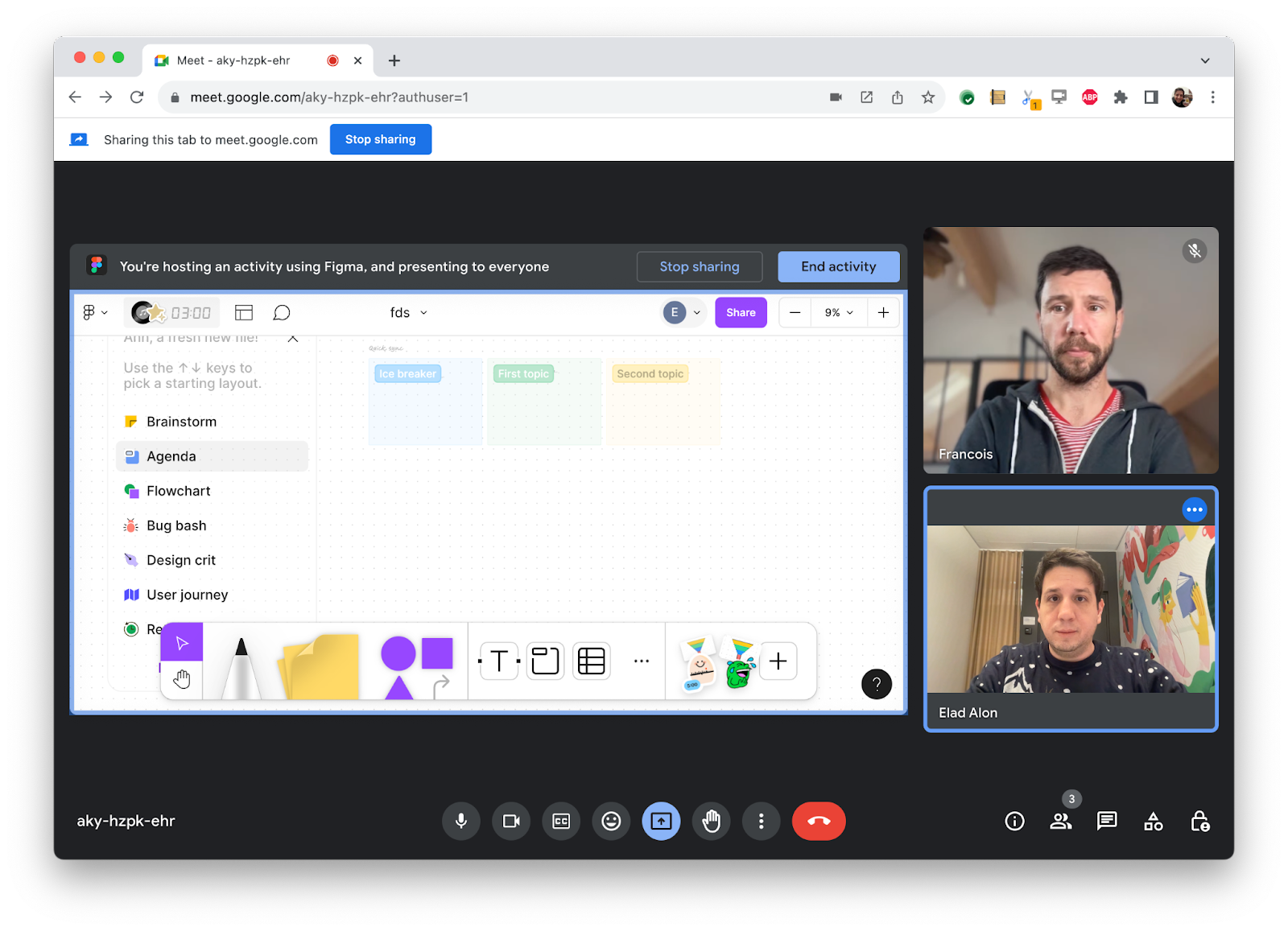 Schermafbeelding van een videoconferentiegesprek in Chrome.