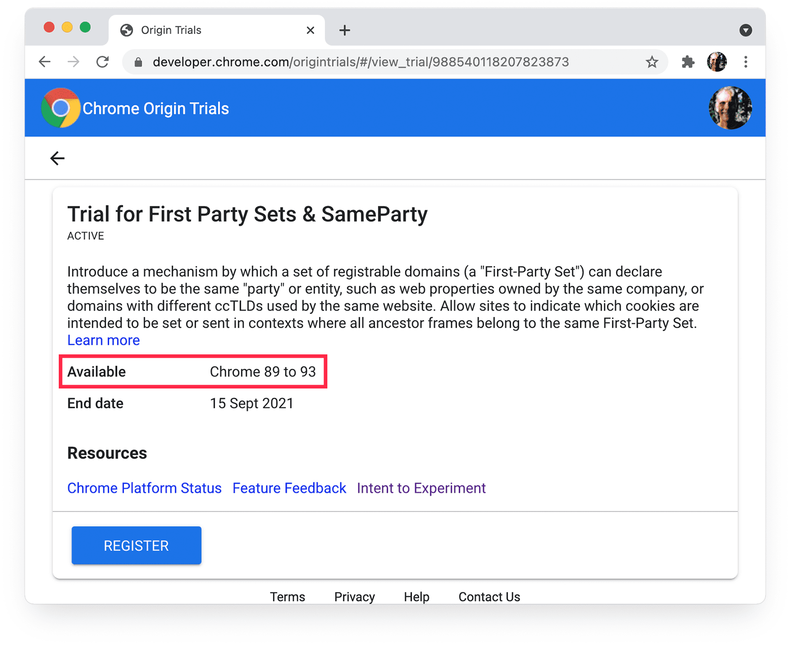 Chrome Origin Trials for First Party Sets and SameParty with Chrome availability highlighted