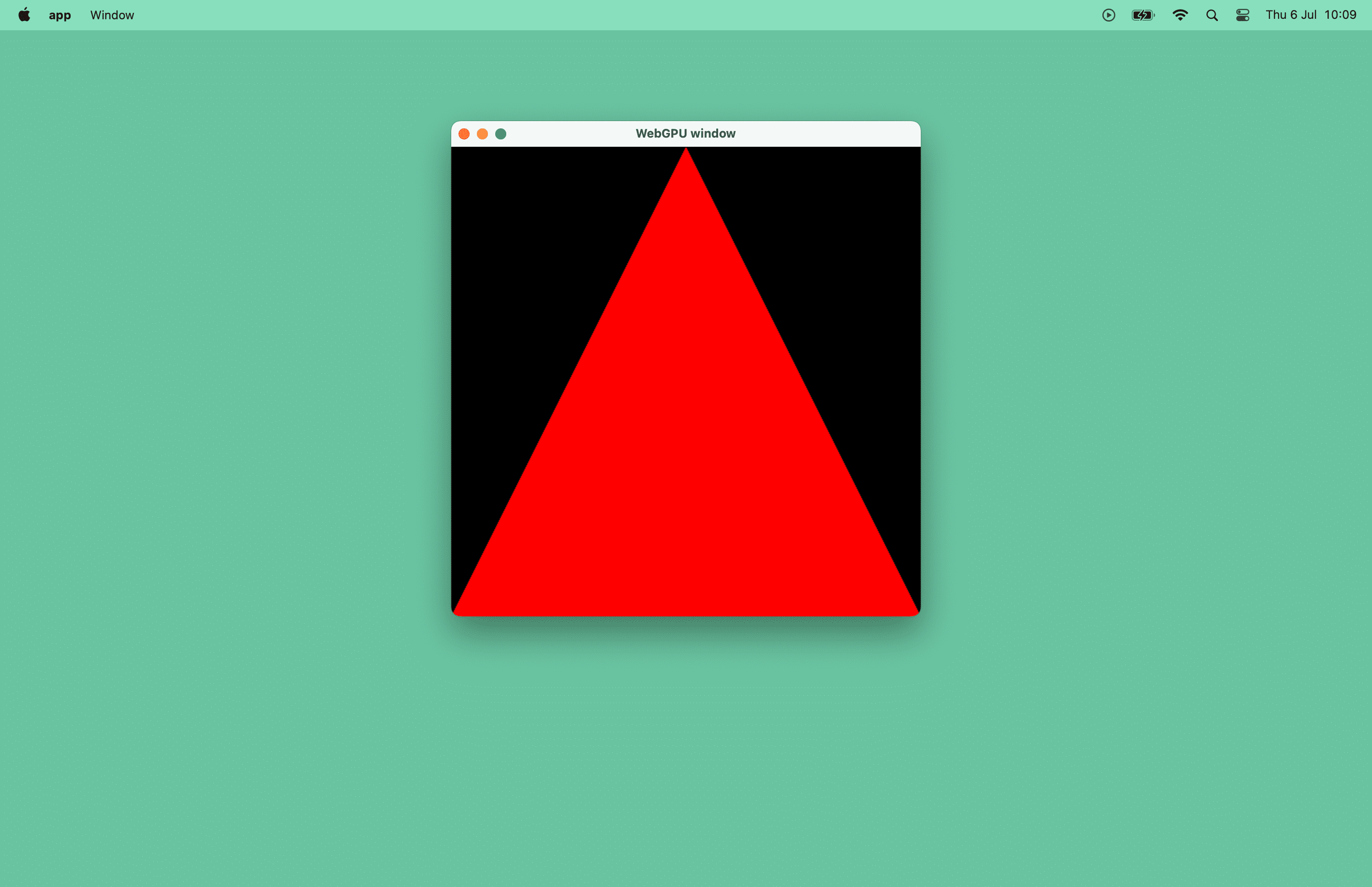 Schermafbeelding van een rode driehoek in een macOS-venster.