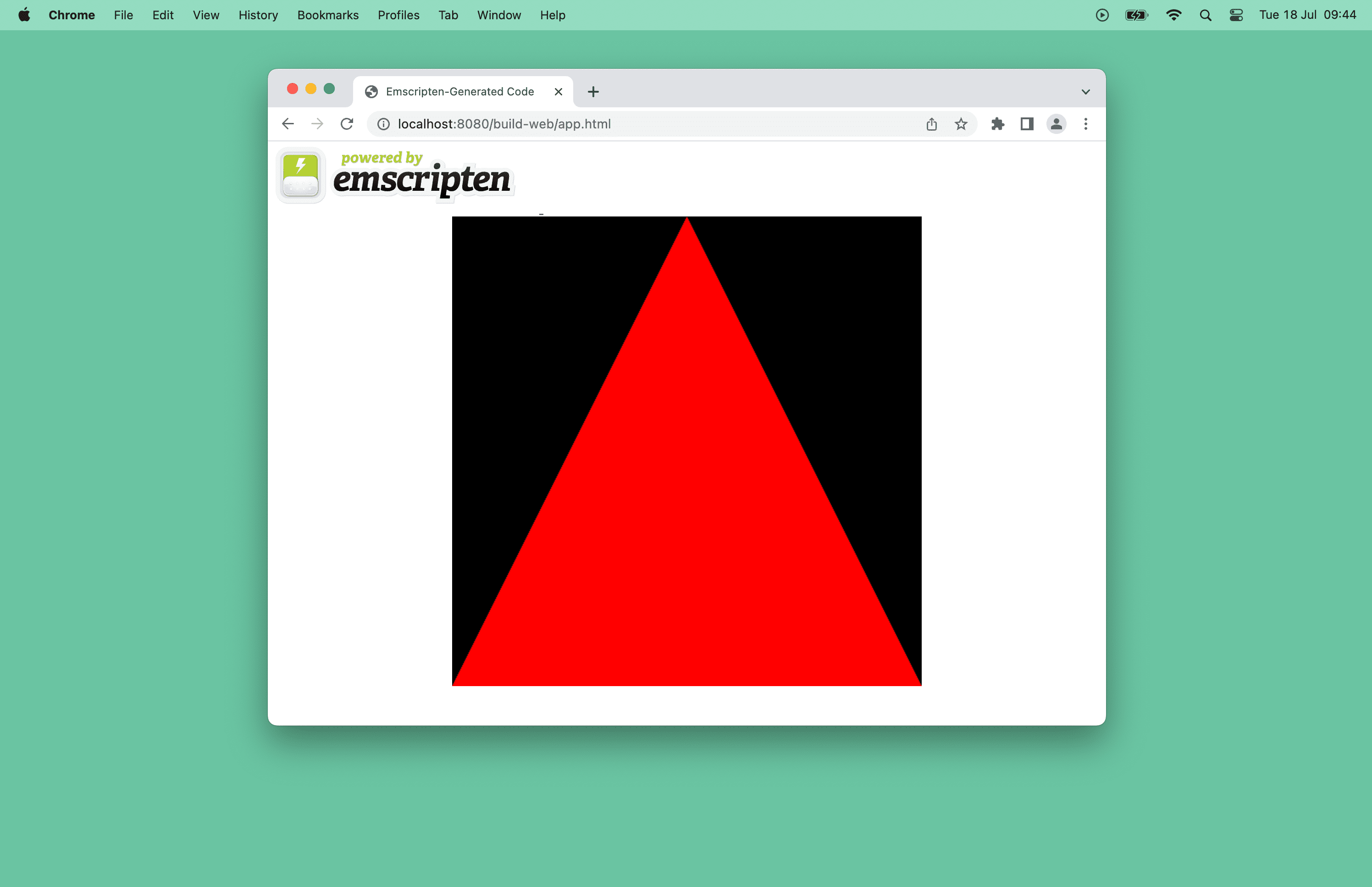 Captura de pantalla de un triángulo rojo en una ventana del navegador.