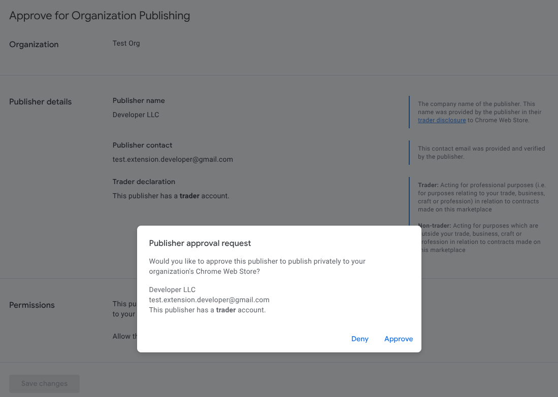 Approval page for external organization publishing