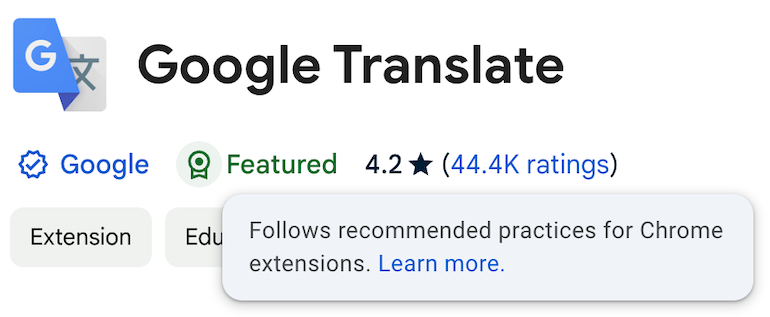 Screenshot of an extension listing that has a featured badge.