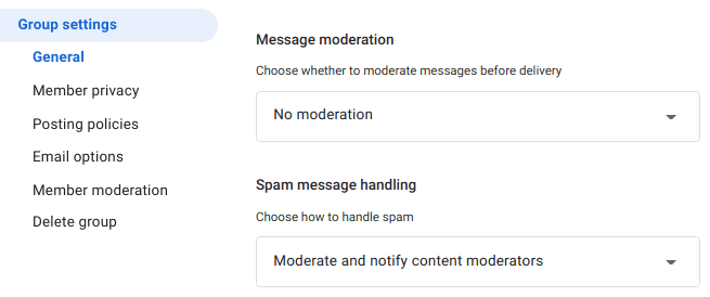 Screenshot Moderasi pesan dan penanganan pesan Spam