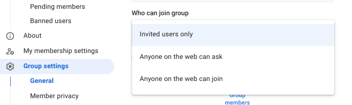 选择“only-invited-users”选项的屏幕截图