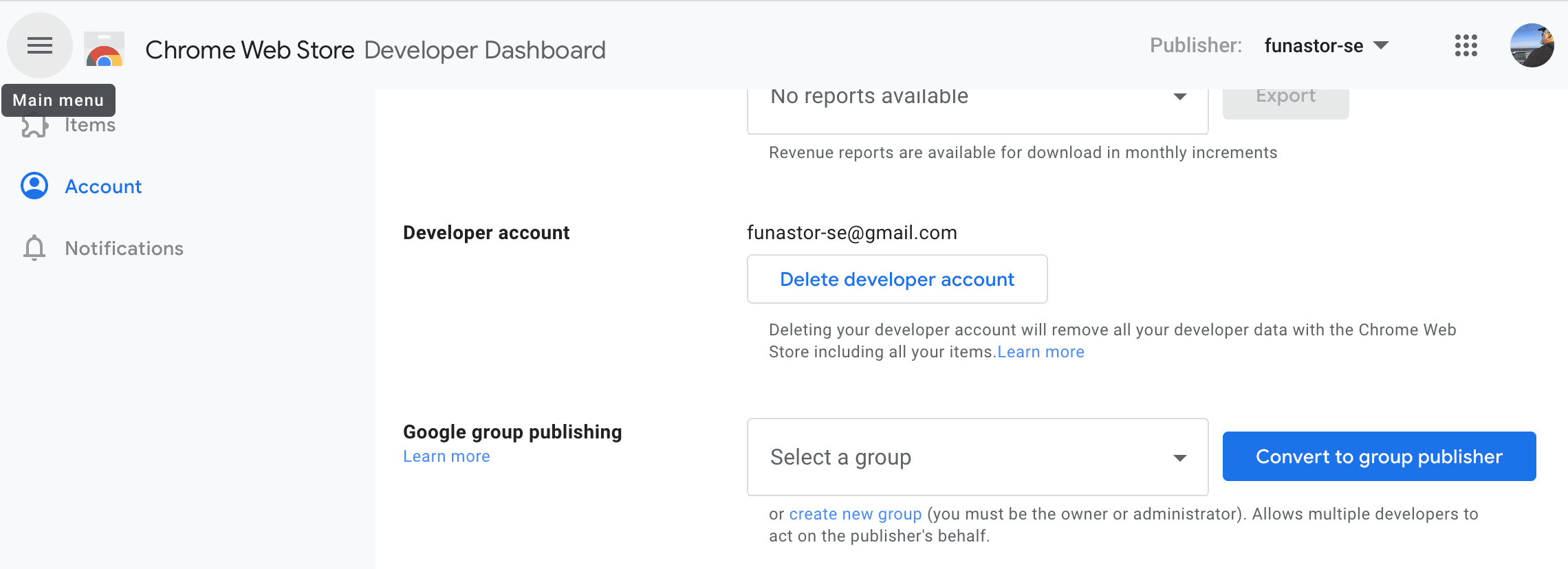 Screenshot of the
Google group publishing field