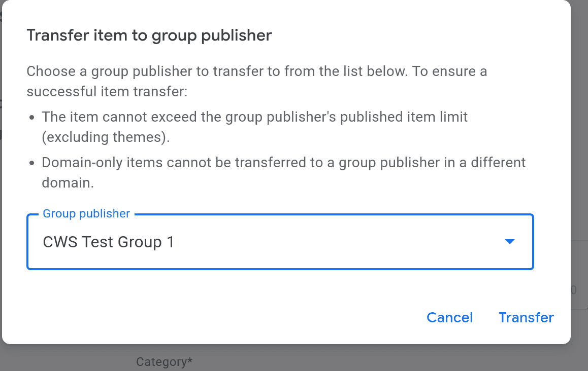 그룹 게시자로 전송 대화상자의 스크린샷