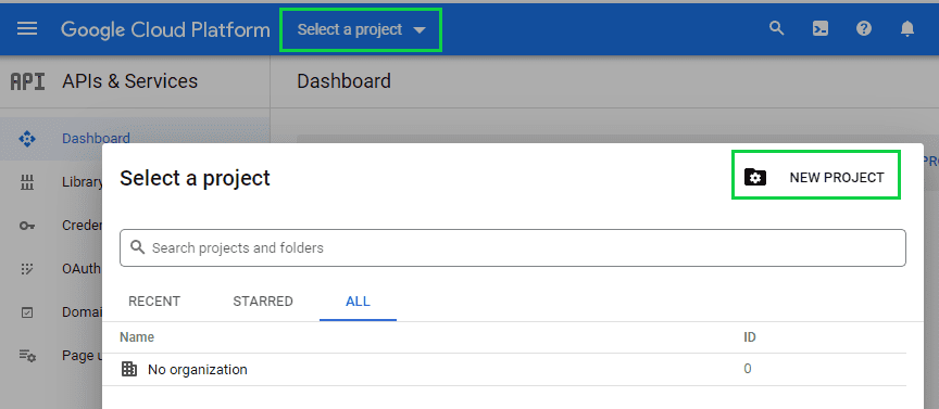 在 Google 控制台中创建新项目。
