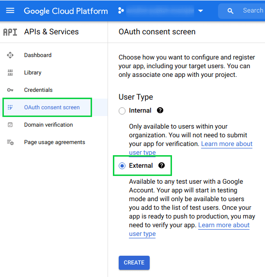 يمكنك إنشاء شاشة
موافقة Oauth