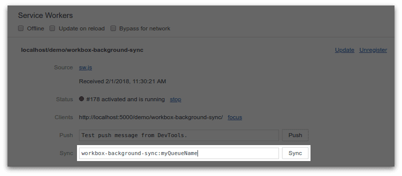 نمونهای از دکمه همگامسازی در Chrome DevTools